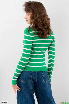 Женский зеленый свитер в полоску