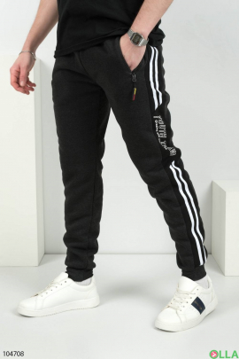 Чоловічі темно-сірі спортивні брюки на флісі