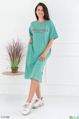 Women's turquoise dress with an inscription