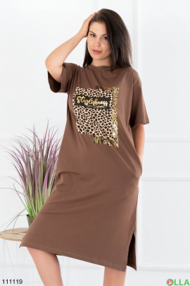 Женское коричневое платье с принтом