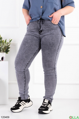 Женские серые джинсы-скинни батал
