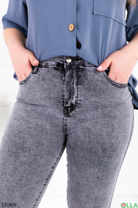 Женские серые джинсы-скинни батал