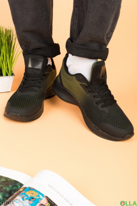 Мужские черно-зеленые кроссовки из текстиля