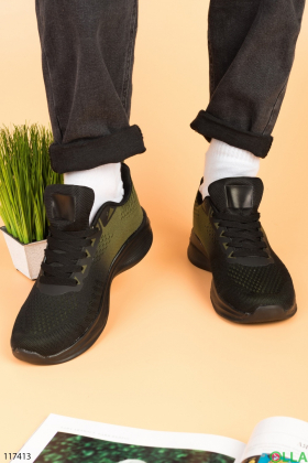 Чоловічі чорно-зелені кросівки з текстилю