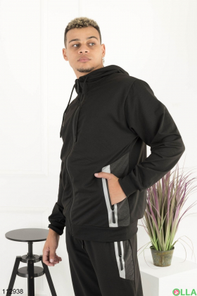 Men's black tracksuit with a hood