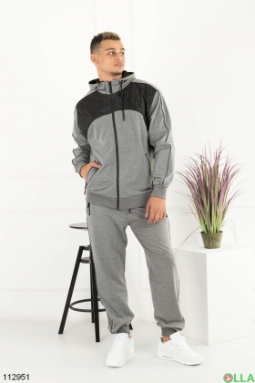 Men's gray tracksuit with a hood
