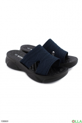 Women's dark blue textile slippers