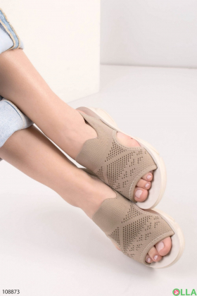 Women's khaki textile sandals