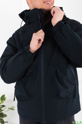 Мужская темно-синяя куртка с капюшоном