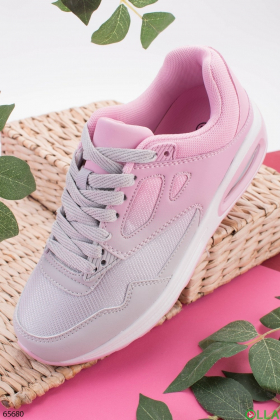 Жіночі сіро-рожеві кросівки на шнурівці