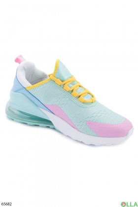 Women's turquoise sneakers with pink lace-up inserts