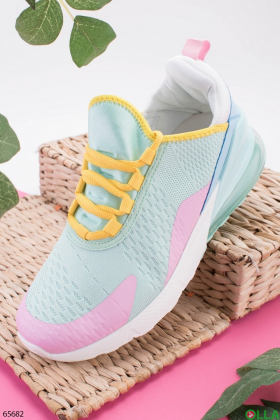 Women's turquoise sneakers with pink lace-up inserts