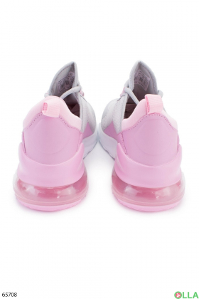Женские серо-розовые кроссовки на шнуровке