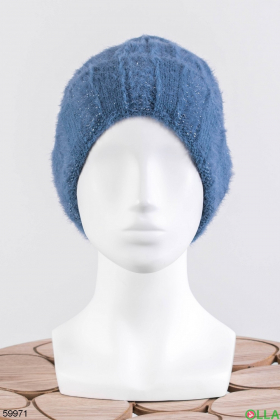 Женская синяя шапка на флисе