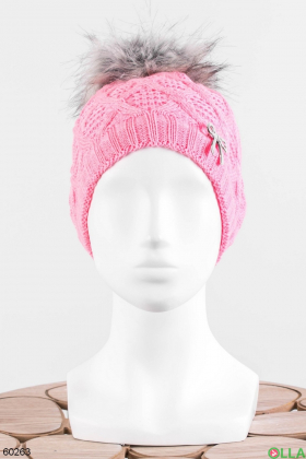 Жіноча рожева шапка на флісі