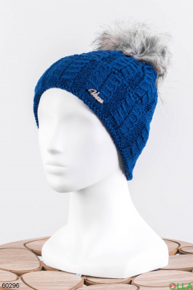Женская синяя шапка на флисе