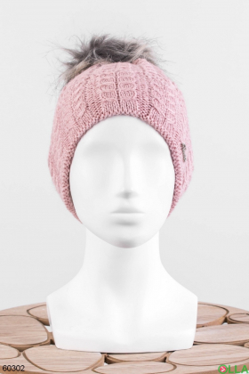Женская розовая шапка на флисе
