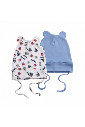 Комплект детских шапок для новорождённых на завязках GSK- 24-1 (2 шт в уп.) р. (13948) Разные цвета 