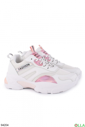 Женские бело-розовые кроссовки на высокой подошве