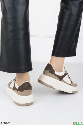 Women's beige-brown lace-up sneakers