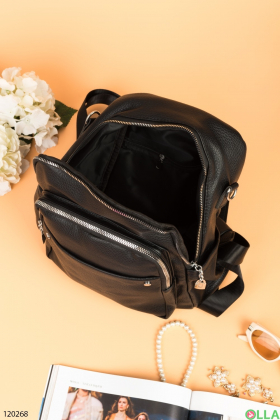 Жіночий чорний рюкзак з екошкіри