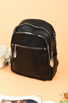 Women's black eco-leather backpack