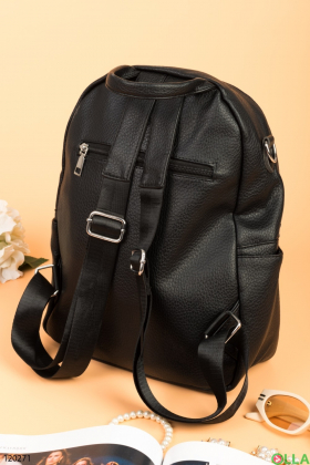 Women's black eco-leather backpack
