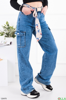 Женские синие джинсы-карго