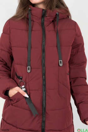 Женская бордовая куртка с капюшоном