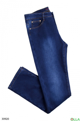 Женские джинсы синего цвета на флисе