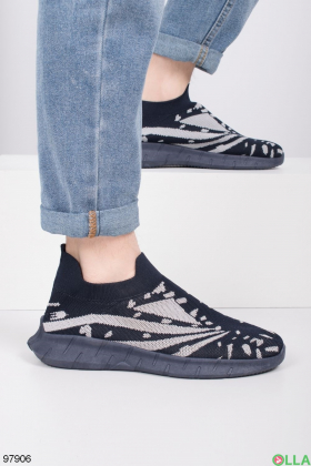 Мужские черно-белые кроссовки из текстиля