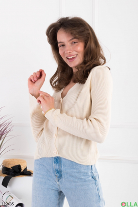 Women's light beige button-down sweater