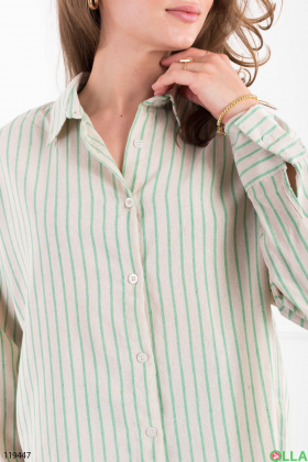 Женская бело-зеленая рубашка в полоску