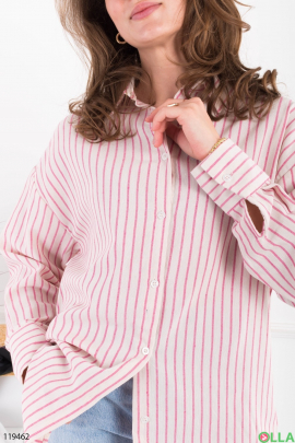 Женская бело-розовая рубашка в полоску