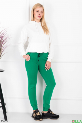 Женские зеленые спортивные брюки-джоггеры на флисе
