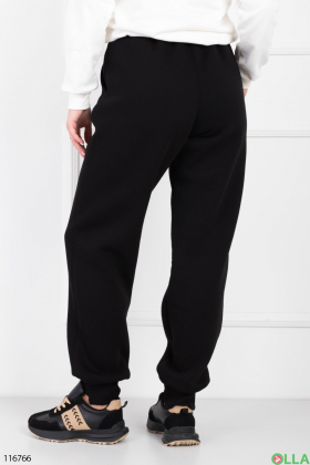 Жіночі чорні спортивні брюки-джогери батал на флісі