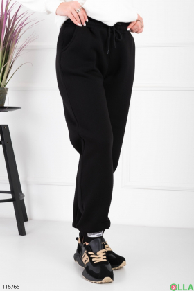 Женские черные спортивные брюки-джоггеры батал на флисе
