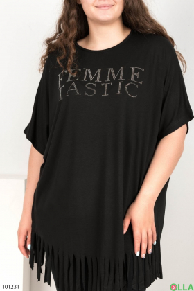 Жіноча чорна футболка з бахромою