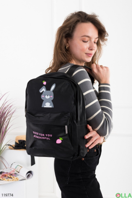 Women's black backpack with print