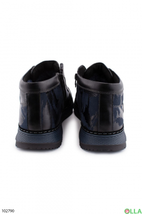 Men's black winter boots made of genuine leather