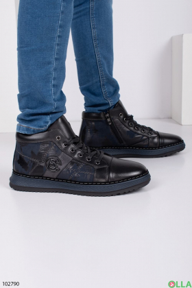 Чоловічі зимові чорні черевики з натуральної шкіри