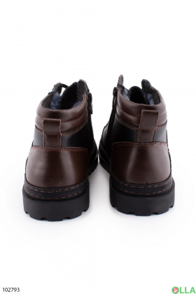 Мужские зимние черно-коричневые ботинки из натуральной кожи