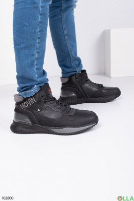 Мужские зимние черные ботинки из натуральной кожи