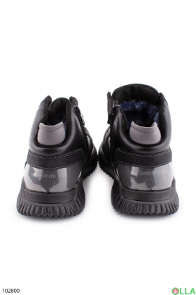 Чоловічі зимові чорні черевики з натуральної шкіри