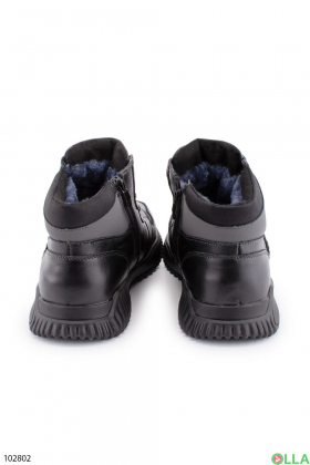 Мужские зимние черно-серые ботинки из натуральной кожи