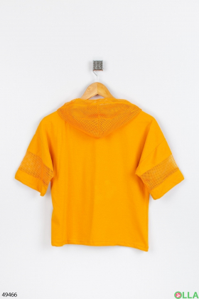 Женская оранжевая футболка с капюшоном