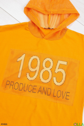 Женская оранжевая футболка с капюшоном