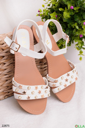 White sandals with rhinestones