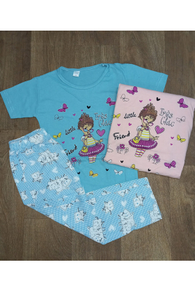Детская тонкая пижама для девочки турецкая (футболка и  штаны), кулир