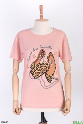 Женская розовая футболка с рисунком